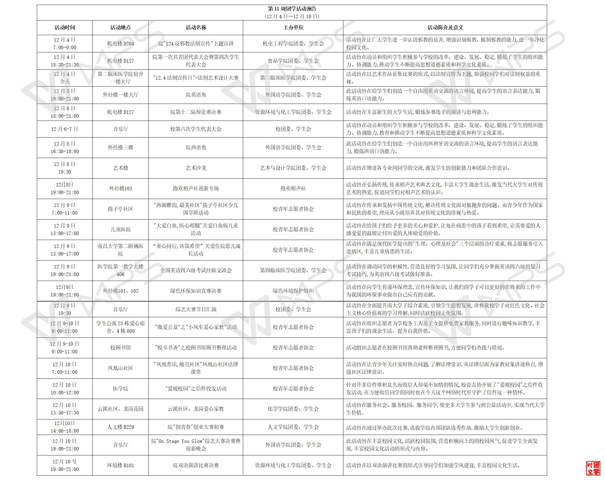第11周团学活动预告